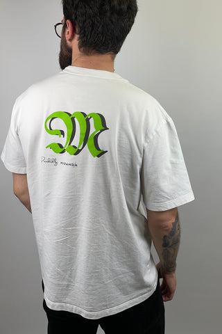 Camiseta branca 'M' de algodão unissex / verde